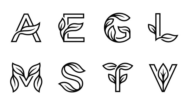 Alphabet Letters with Leaf Ornaments - Elegant Floral Typography