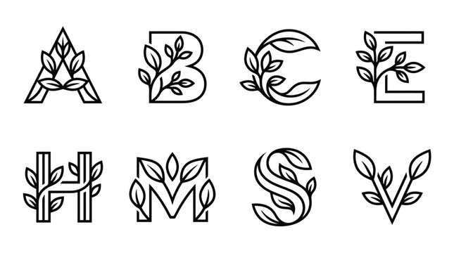 Elegant Floral Alphabet Letters with Leaves - Botanical Typography Design