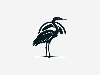 Obraz premium Epic Crane Sunrise Heron Bird black vector logo illustration on white background