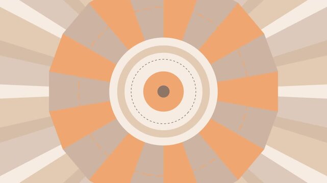 Vibrant orange and beige abstract sunburst design with concentric circles and rays on a white background