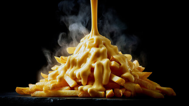  Hot Melted Cheese Pouring on French Fries