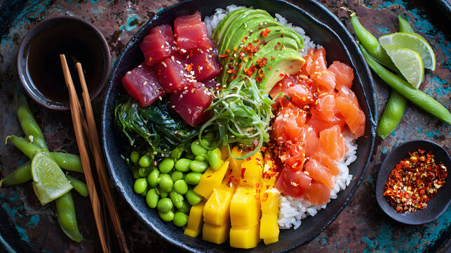 Hawaiian Poke Bowl with Tuna and Salmon