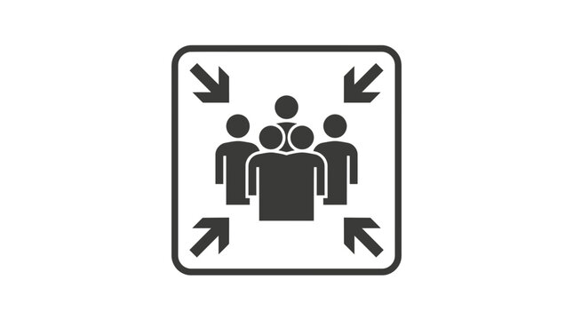 Black and white emergency assembly point meeting icon
