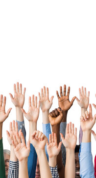 Many hands raised in the air.