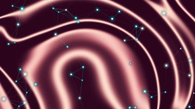 Abstract flowing pattern of pink shades with glowing light dots forming network creating elegant wave design