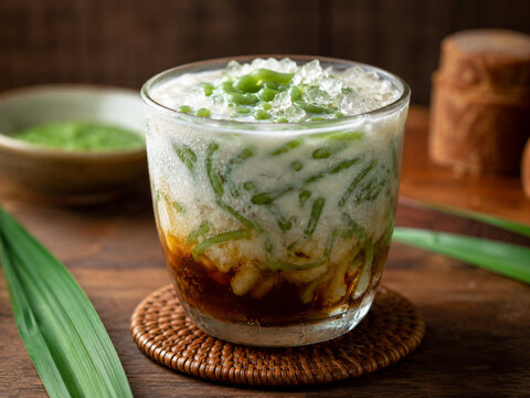 Close Up Traditional Indonesian Iced Cendol Dessert Drink