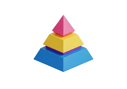 3d icon of a colorful 3d rendered pyramid chart with three levels, isolated on transparent background