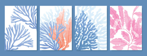 abstract colorful coral reef ocean drawing with see animal Card set design for wedding invitation card, happy birthday , summer ads. © babeer