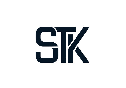 Black uppercase letters "STK" with a stylized slash in the middle, centered on white background