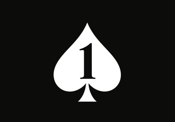 Fototapeta premium Black background with a white spade symbol featuring a centered number one