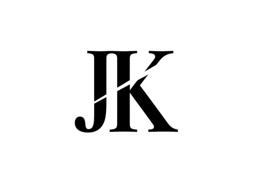 Monochrome image featuring overlapping bold initials "J" and "K" with a sharp slash