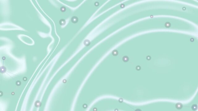 Abstract mint background with blurred white wave lines and decorative dots connected by thin lines modern digital art