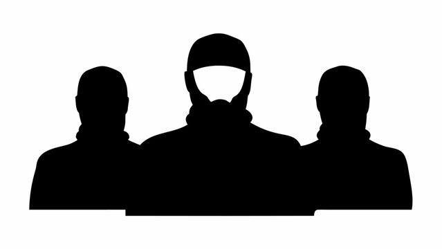 Silhouettes of three people wearing balaclavas or ski masks, representing security, crime, or anonymity