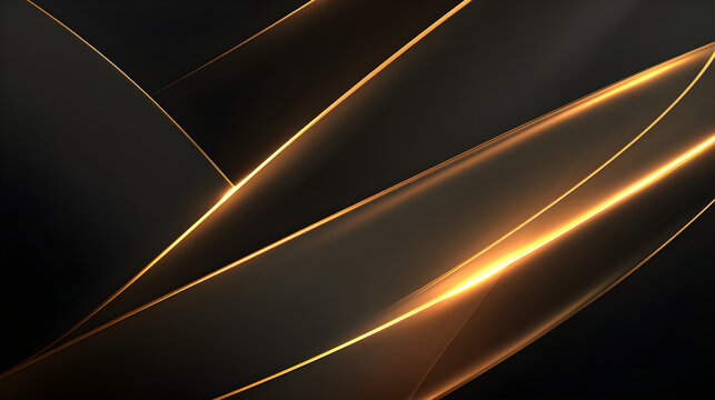 Abstract luxury background with smooth golden waves and dark geometric shapes