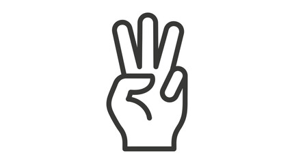 Fototapeta premium Black outline hand icon showing three fingers up.