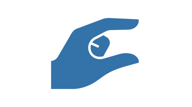 Blue hand pinching small amount gesture icon.