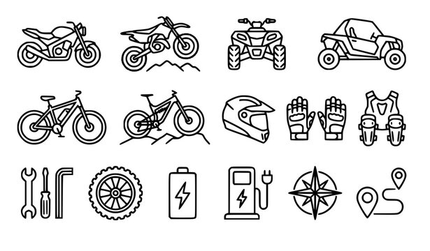 Modern Powersports and Cycling Outline Icons Editable Stroke Vector Collection
