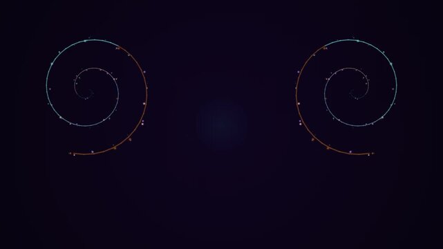 Abstract spirals with neon light trails and lightning bolt accents on a dark cosmic backdrop creating a dynamic and mesmerizing visual effect