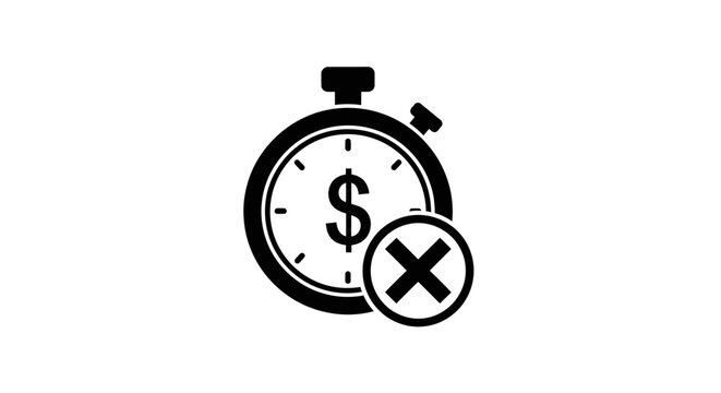 Stopwatch with dollar sign and cross mark indicating no money or cost
