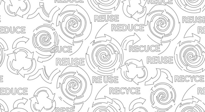 Hand drawn recycle reuse reduce pattern on white background