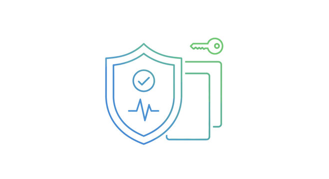 Digital Security Shield with Key and Data Layers, Cybersecurity Concept