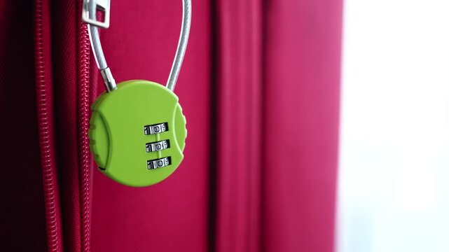 Lock on a suitcase with colorful design at travel time