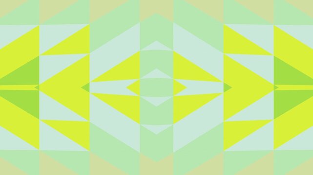 Geometric kaleidoscope pattern with triangles in pastel green light blue yellow and peach tones creating symmetrical mosaic design
