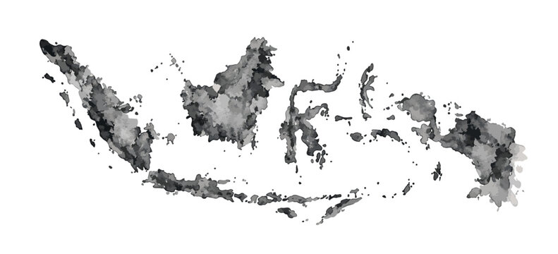 Watercolor map of Indonesia archipelago artistic representation.