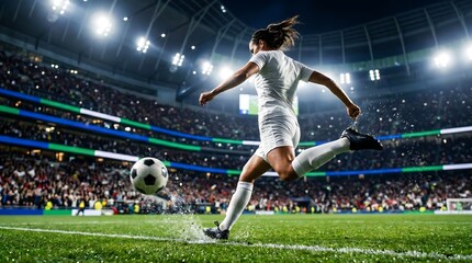 Naklejka premium Female Soccer Player Kicking Ball
