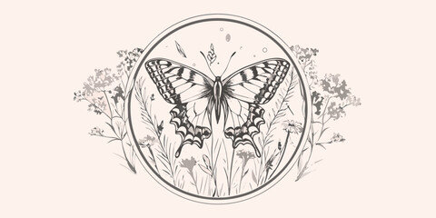 Butterfly And Floral Ornament A Detailed Vector Illustration © Sukla