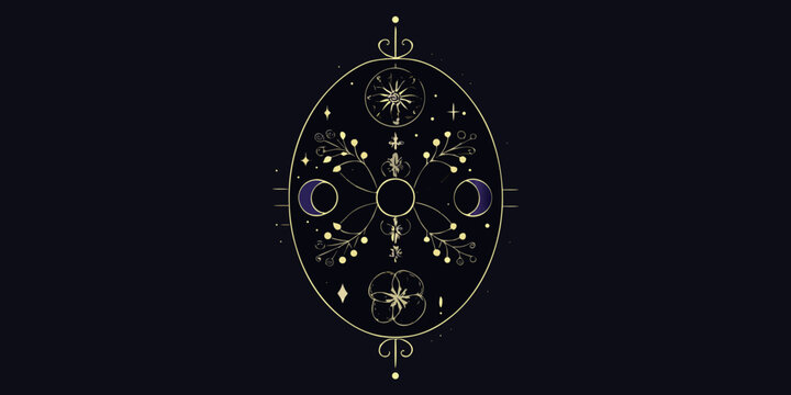 Celestial Geometry Pattern With Gold Lines And Circular Elements