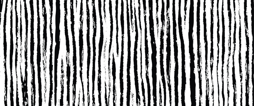 Black and white vertical stripes with rough textured edges and varying widths pattern