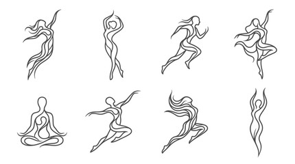 Fototapeta premium Abstract Human Figure Silhouettes: Dance, Yoga, Running, Movement
