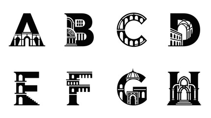 Architectural Alphabet Letters: A, B, C, D, E, F, G, H © Labib