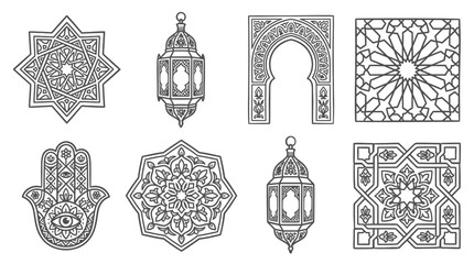 Moroccan Geometric Patterns & Islamic Ornaments: Lanterns, Arch, Hamsa © Labib