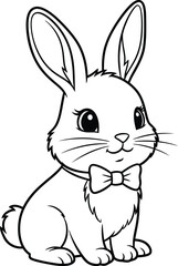 Fototapeta premium Cute bunny with bow tie coloring page for children illustration, coloring