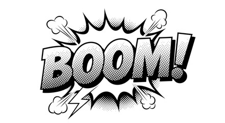 Retro Comic Book BOOM! Sound Effect with Halftone Dots and Smoke © bajuri
