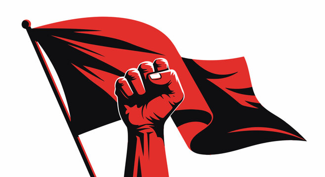 Revolutionary Fist Holding Red Flag