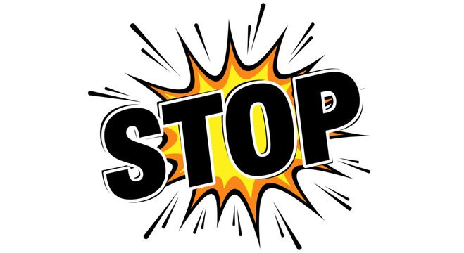Stop Sign, Comic Book Style Burst, Warning, Attention, Exclamation