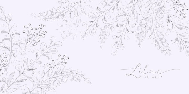 Floral ornament in lilac line art delicate botanical illustration