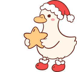Fototapeta premium Cute Christmas Goose Holding Christmas Star PNG Clipart