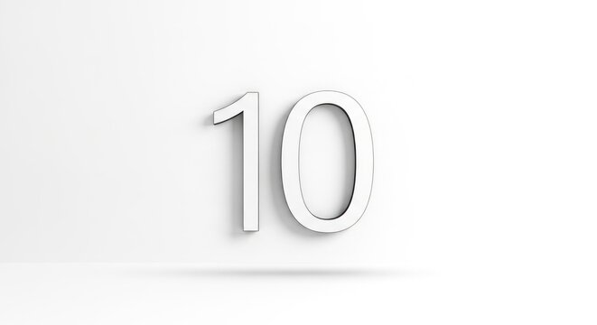 A large, metallic number ten centered on a plain white background
