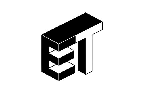 Isometric 3D ET monogram logo design on white background