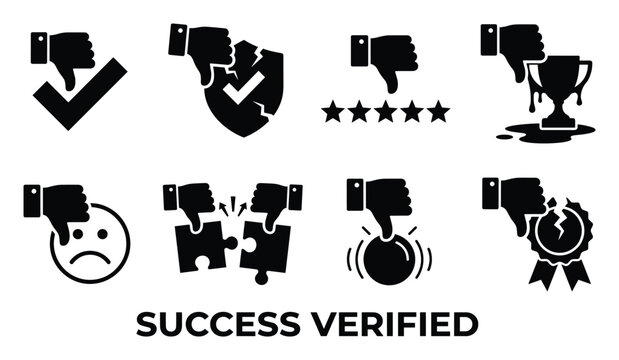 Failure thumbs down icons showing rejection, bad ratings, and broken achievements.