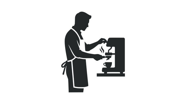 Barista silhouette making coffee at an espresso machine.