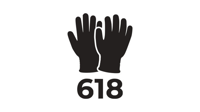 Black protective gloves icon with number 618 on dark background