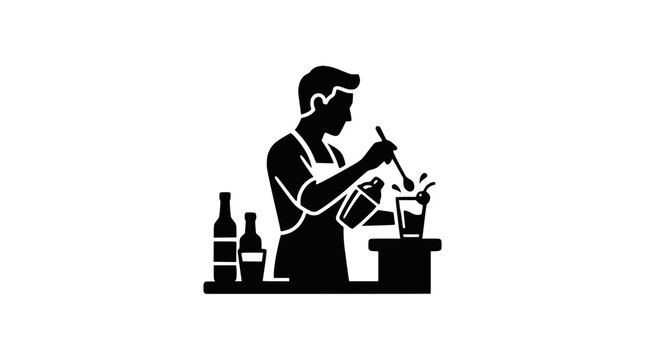 Bartender silhouette pouring a drink into a glass.