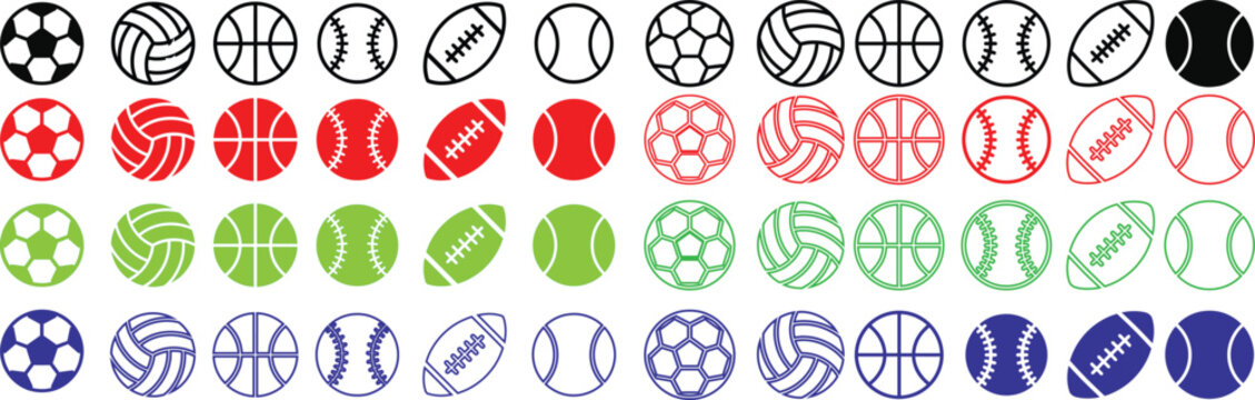 Collection of colorful sports balls icons