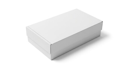 Fototapeta premium A white rectangular box with a closed lid and subtle shadowing on a plain white background