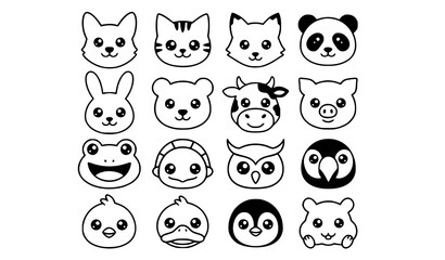Obraz premium Premium Kawaii Animal Face Characters Vector Illustration Pack